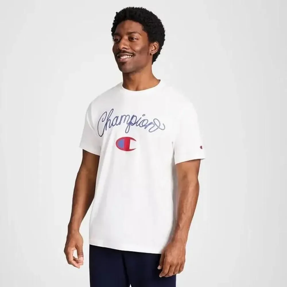 Champion Men's White Short-Sleeve Red Script Graphic T-shirt XL - Picture 2 of 3